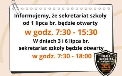 📢 OGŁOSZENIE: Godziny pracy sekretariatu